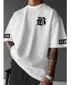 Baskılı Oversize Bisiklet Yaka T-shirt - Beyaz