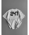 Baskılı Oversize Bisiklet Yaka T-shirt - Beyaz