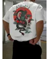 Baskılı Oversize Bisiklet Yaka T-shirt - Beyaz