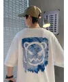 Baskılı Oversize Bisiklet Yaka T-shirt - Beyaz