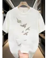 Baskılı Oversize Bisiklet Yaka T-shirt - Beyaz