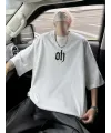 Baskılı Oversize Bisiklet Yaka T-shirt - Beyaz