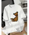 Baskılı Oversize Bisiklet Yaka T-shirt - Beyaz