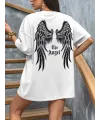 Baskılı Oversize Bisiklet Yaka T-shirt - Beyaz