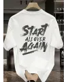 Baskılı Oversize Bisiklet Yaka T-shirt - Beyaz
