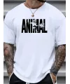 Baskılı Oversize Bisiklet Yaka T-shirt - Beyaz