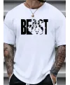 Baskılı Oversize Bisiklet Yaka T-shirt - Beyaz