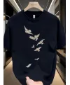 Baskılı Oversize Bisiklet Yaka T-shirt - Beyaz