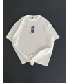 Baskılı Oversize Bisiklet Yaka T-shirt - Beyaz