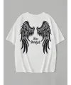 Baskılı Oversize Bisiklet Yaka T-shirt - Beyaz