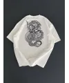 Baskılı Oversize Bisiklet Yaka T-shirt - Beyaz
