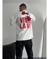 Baskılı Oversize Bisiklet Yaka T-shirt - Beyaz
