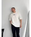 Baskılı Oversize Bisiklet Yaka T-shirt - Beyaz