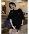 Baskılı Oversize Bisiklet Yaka T-shirt - Siyah