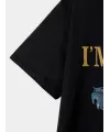 Baskılı Oversize Bisiklet Yaka T-shirt - Siyah