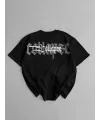 Baskılı Oversize Bisiklet Yaka T-shirt - Siyah