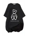 Baskılı Oversize Bisiklet Yaka T-shirt - Siyah