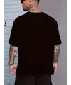 Baskılı Oversize Bisiklet Yaka T-shirt - Siyah