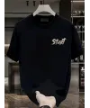 Baskılı Oversize Bisiklet Yaka T-shirt - Siyah