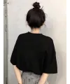 Baskılı Oversize Bisiklet Yaka T-shirt - Siyah