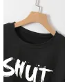Baskılı Oversize Bisiklet Yaka T-shirt - Siyah