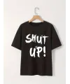 Baskılı Oversize Bisiklet Yaka T-shirt - Siyah