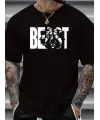 Baskılı Oversize Bisiklet Yaka T-shirt - Siyah