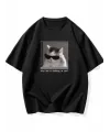 Baskılı Oversize Bisiklet Yaka T-shirt - Siyah