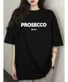Baskılı Oversize Bisiklet Yaka T-shirt - Siyah