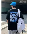Baskılı Oversize Bisiklet Yaka T-shirt - Siyah
