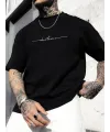 Baskılı Oversize Bisiklet Yaka T-shirt - Siyah