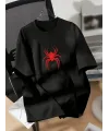 Baskılı Oversize Bisiklet Yaka T-shirt - Siyah