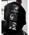 Baskılı Oversize Bisiklet Yaka T-shirt - Siyah