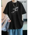 Baskılı Oversize Bisiklet Yaka T-shirt - Siyah