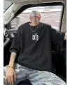 Baskılı Oversize Bisiklet Yaka T-shirt - Siyah
