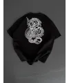 Baskılı Oversize Bisiklet Yaka T-shirt - Siyah