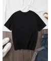 Baskılı Oversize Bisiklet Yaka T-shirt - Siyah