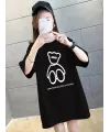Baskılı Oversize Bisiklet Yaka T-shirt - Siyah