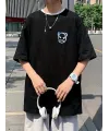 Baskılı Oversize Bisiklet Yaka T-shirt - Siyah