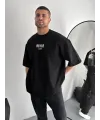 Baskılı Oversize Bisiklet Yaka T-shirt - Siyah