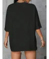 Baskılı Oversize Bisiklet Yaka T-shirt - Siyah