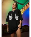 Baskılı Oversize T-shirt - Siyah