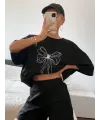 Baskılı Oversize T-shirt - Siyah