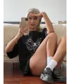 Baskılı Oversize T-shirt - Siyah