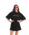 Baskılı T-Shirt Kısa Kol Bisiklet Yaka Regular Rahat Kalıp Günlük Tişört - Siyah