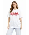 Baskılı T-Shirt Yazlık Kısa Kol Bisiklet Yaka Rahat Kalıp Tişört - Beyaz