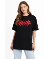 Baskılı T-Shirt Yazlık Kısa Kol Bisiklet Yaka Rahat Kalıp Tişört - Siyah