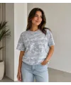 Batik Desenli Tişört Bisiklet Yaka Kısa Kol Regular Fit T-shirt - Gri