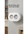 Beyaz Çift Girişli Topraklı Sıva Üstü Elektrik Prizi, Modern Tasarım