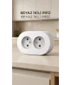 Beyaz Çift Girişli Topraklı Sıva Üstü Priz, Dekoratif Duvar Elektrik Ünitesi